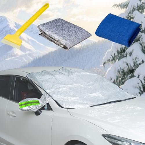 Cubierta para parabrisas de coche, ultra gruesa y para toda la temporada, 9 imanes para parabrisas de coche, para protección contra radiación, sol, nieve, hielo, 190 cm x 148 cm x 116 cm (verde)