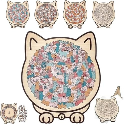 135 piezas Maillard/Macaron/Madera/Madera/Morandi Rompecabezas de madera | Marco de rompecabezas de gato para adultos, lindos gatos de animales, decoración del hogar