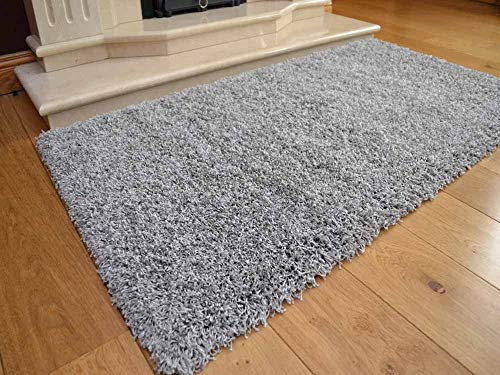 Soft Touch Shaggy Silver Thick Luxurious Soft 5 cm Dense Pile Rug. Available in 7 sizes (80 cm x 150 cm)
