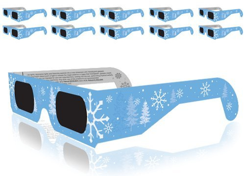 GSM Brands Christmas 3D Glasses - Holiday Specs Transform Lights into Magical Snowflake Image (10 Pack)