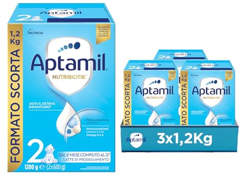 APTAMIL 2 - Latte di Proseguimento in Polvere per Neonati dai 6 ai 12 mesi - Formato Convenienza da 3600 grammi (3 confezioni da 1200g)
