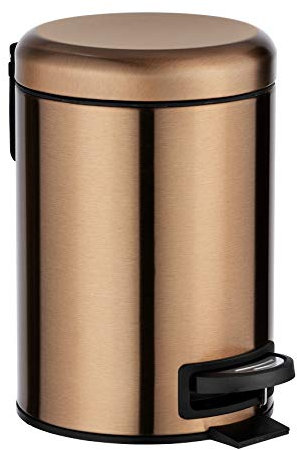 WENKO Kosmetik Treteimer Mod. Leman, 3 Liter, Bad-Mülleimer mit Anti-Fingerprint-Beschichtung, Beutelhalter, rostfreier Edelstahl, 17x25x22,5 cm, Kupfer-Metallic