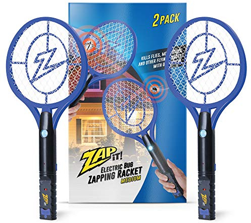 Zap It Bug Zapper - Raqueta de matamoscas - Raqueta recargable para matar insectos, 4.000 voltios, cable de carga USB, paquete de 2