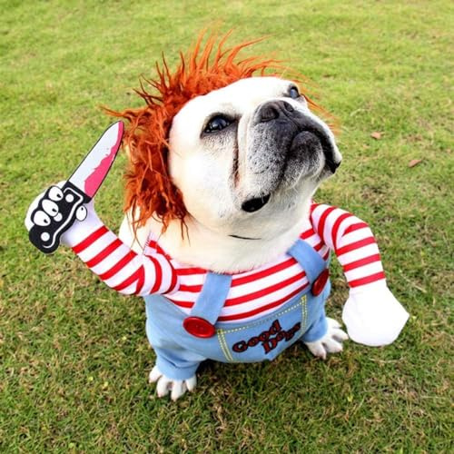 Bprtcra Halloween Kostym för Hund, Deadly Doll Cosplay, Julkläder och Festkläder för Djur (M)