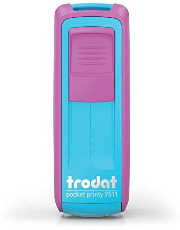 Trodat -Pocket Printy 9511 – Anpassa fickstämpel med önskad text, designa här online Boettens färg fuchsiapink/turkos – Adresstämpel – med önskad text – 38 x 14 mm, 4 rader –