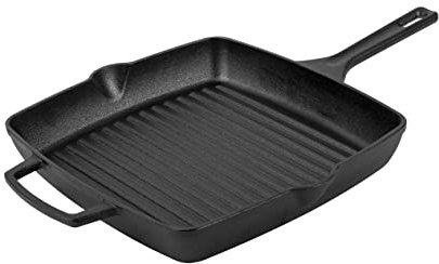 Prestige Nadiya Cast Iron Square Griddle Pan - 25cm, Pre-Seasoned, Induction & Oven Safe, Non-Stick, Black
