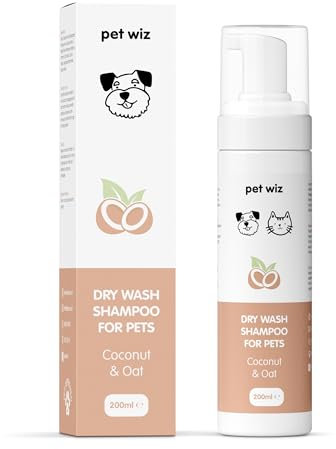 Trockenwasch - Shampoo für Haustiere - Beruhigend & Desodorierend, Natürliche Inhaltsstoffe, Schnell Trocknend & Kein Ausspülen Erforderlich (Kokosnuss und Haferflocken)