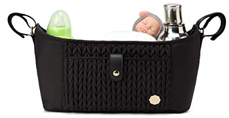 SEWBOO Universeller Kinderwagen-Organizer, Wickeltasche mit verstellbaren Riemen, passend für fast jeden Kinderwagen, Schwarz