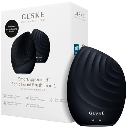 GESKE SmartAppGuided™ Sonic Facial Brush 5 in 1 | vibrating electric facial cleansing brush | soft silicone brush | professional facial cleanser | skin cleanser & exfoliator | face massager
