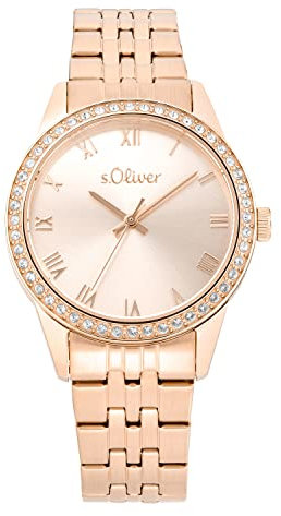 s.Oliver Armbanduhr Damen Quarzuhr Analog, mit Edelstahl Armband, Roséfarben, 5 bar Wasserdicht, Kommt in Uhren Geschenk Box, 2035435