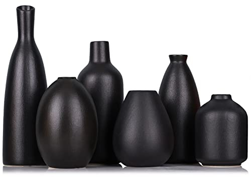 Set di 6 vasi in ceramica nera con gemme, decorazione per casa colonica, caminetto, mantello e mensola, casa per soggiorno, ingresso, bagno, cucina e ufficio, decorazione per tavolino da caffè