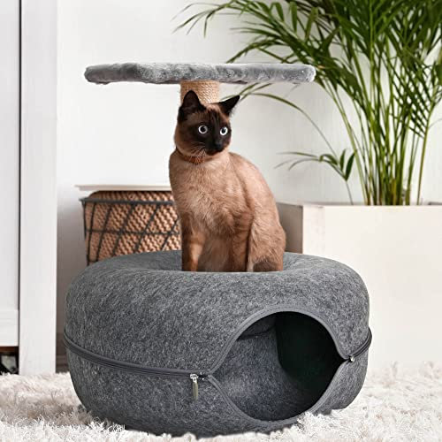 Lucky Sign - Katzenhöhle Katzentunnel aus Filz Katzenbett multifunktionalle Katzensofa gemütliches Katzenspielzeug für endlosen Spaß Katzenkorb Katzenkissen, 60x60x28cm - Dunkelgrau