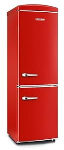 SEVERIN Doppeltür Kühl- & Gefrierschrank, Retro-Design mit Chrom-Details, No Frost + Fast Cooling/Freezing-Funktion, LED-beleuchtet, Kühlbereich 0-8°C, 315 L Volumen, 41 dB, rot, RKG 8997 [EEK E]
