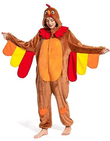 OLAOLA Combinaison Pyjama Femme Homme Animaux Costume Unisexe Adulte Onesie Halloween Cosplay Deguisement Kigurumi Pajamas Fête Vêtements de Nuit (L, Dinde)