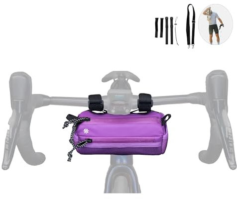 Lumiere & Co. Fahrrad-Lenkertasche – Robust, in verschiedenen Größen und Farben erhältlich – Doppelte elastische Riemen, Clips und Klettverschluss für individuelle Passform (Lila, Klein)