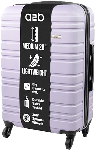 A2B 26 Medium Lightweight Hard Shell Suitcase - Lilac Coloured Luggage with 4 Spinner Wheels, Durable ABS Travel Cases for Holiday, Stress Tested Zippers (Lilac, Medium)