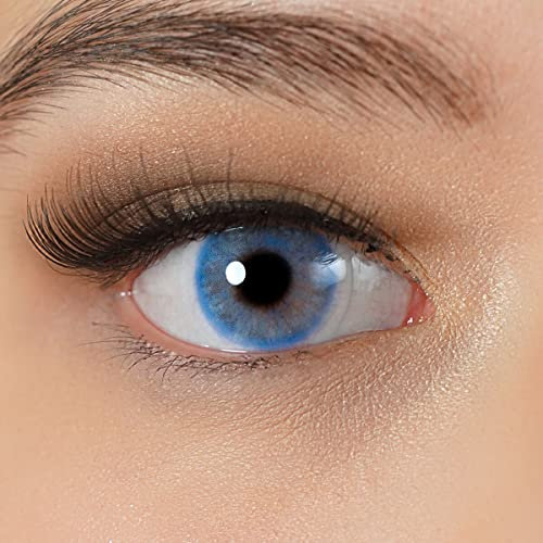 Kontaktlinsen farbig blau mit Stärke | Stark deckend | Natürlich | 2 Stück weiche Jahreslinsen + Behälter, Pinzette, Einsetzhilfe von Charmiga | Aruba Blue -3.00 Dioptrien