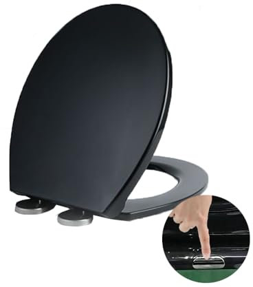 WC-Sitz mit Absenkautomatik, Soft-Close-Toilettensitz mit Schnellverschluss für einfache Reinigung, Standard-Klo-Toilettensitze, O-Form, einfache Befestigung oben, Schwarz