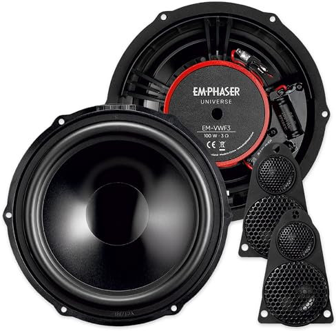 EMPHASER EM-VWF3 – Plug & Play 3-Wege 20 cm / 8“ Komponenten System, kompatibel mit VW T5 Transportern, Reisemobilen, Einbau Lautsprecher für Türen/Armaturenbrett, 100 W RMS