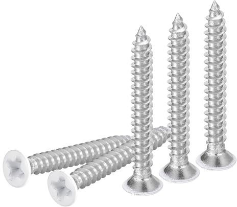 DTGN 50Pcs ST3x25mm Flat Head Wood Screws, 304 Stainless Steel White Phillips Self Tapping Screws - Good for Woodworking, Furniture - White