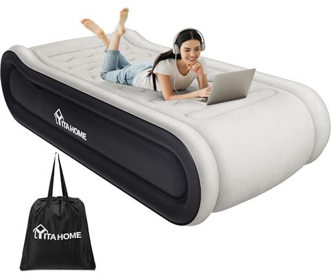 YITAHOME 2x1m Deluxe Luftmatratze Selbstaufblasend, Luftbett mit Integriertem Kissen & Eingebauter Elektrischer Pumpe, Aufblasbare Matratze mit Transporttasche für Gäste, Heimgebrauch, Grau & Schwarz