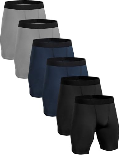 HovSiyla 6 Pack Compression Shorts Men Performance Sports Workout Athletic Running Underwear Shorts Spandex 2 Black 2 Grey 2 Navy-M