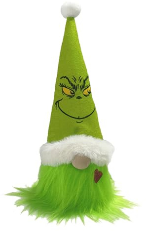 HAICN Grinchdocka jul söta plyschprydnader unika roliga grinchdocka hår dvärgstatyett kväll fest tomte prydnader för barn hem semester (grön)