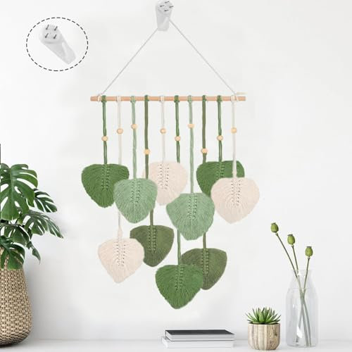 RXKFIGX Appendiabiti da Parete Macramè Boho Deco Arazzo Fatto a Mano Decorazione da Parete Macrame Foglie Arazzo Arazzi Tessuti a Mano in Stile Boemo Per Appartamenti Camera Da Letto Soggiorno