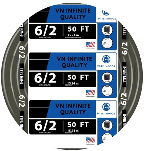 VN Infinite quality 6/2 NM-B Non-Metallic Residential Indoor Wire Nonmetallic with Ground Sheathed Cable (50FT)