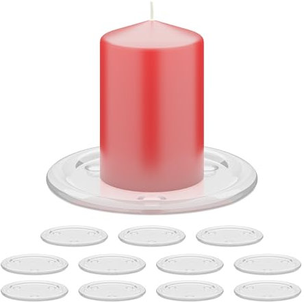 Relaxdays Set 12 Piatti Porta Candele da Tavolo, Piattini Portacandele Ceri, Ø 10 cm, Candelieri in Vetro, Trasparente
