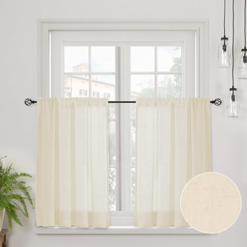 CUCRAF Äkta linne, vindruta, bistrogardin, köksgardiner, H 45 x B 120 natur, halvtransparent, butiker, gardiner, fönster, gardiner, gardin