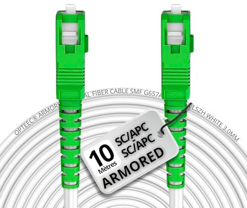 opteec® - Câble Fibre Optique en Acier Blindé - ORANGE/SFR/BOUYGUES/SOSH/RED by SFR - Rallonge/Jarretière - SC/APC à SC/APC Renforcé - Simplex Monomode - Garantie 10 Ans (Armored, Blanc, 10M)
