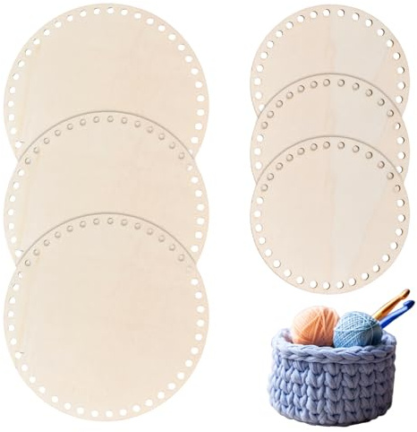 6 Pezzi Fondo Cesto Base in Legno, Cerchio Vuoto Base Cesto Uncinetto Legno, Base per Cestini Fai da Te, Lavori Artigianali, Intreccio, Decorazione, Accessori Crochet, 15/20cm