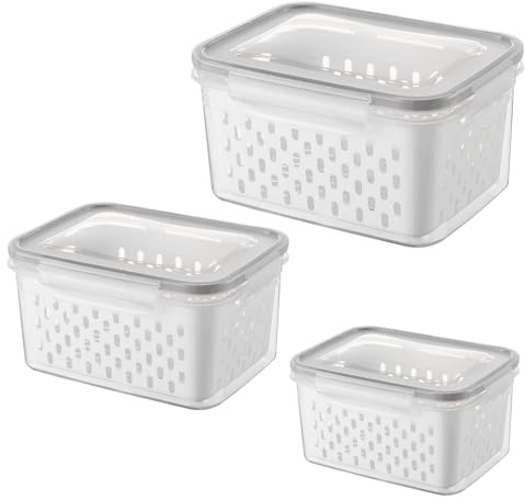 VQBKHO 3 Stück Frischhaltedosen Mit Deckel,Obst Gemüse Aufbewahrungsbox Vorratsdosen Set Auslaufsicher Lebensmittelbehälter Kühlschrank Frischhaltedosen Organizer mit Deckel 0,85L+1,75L+3,3L