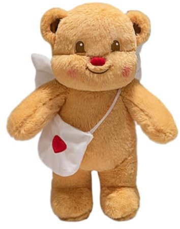 HOOLRZI Cuscino in peluche a forma di orso con ali angeliche a forma di cuore, borsa a tracolla per decorare la casa, divano, letto