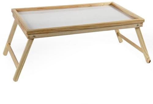 Tavolino da Letto in Legno - Richiudibile, per Poltrona, Vassoio per Colazione, Studio, Laptop, Chiuso 50x30 cm, Aperto 63x30x21cm