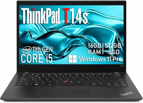 Lenovo Thinkpad T14s Gen 2 Ordinateur Portable Professionnel 14 Pouces FHD (1920 x 1080), Intel Core i5-1135G7, 16 Go de RAM, SSD de 512 Go, Clavier US QWERTY, Windows 11 Pro (Reconditionné)