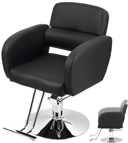Makamsui Fauteuil de Coiffure Hydraulique Pivotant 360°, Chaise de Barbier Réglable en Hauteur avec Repose-Pieds, Assise Rembourrée et Cadre Métallique pour Salon de Coiffure, Institut, Spa Noir