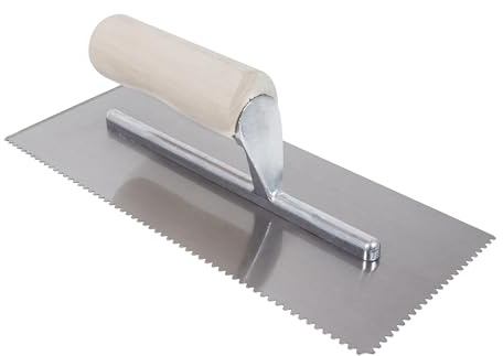 ROBERTS 11 x 1/8 x 1/16 Flat Top V-Notch Pro Flooring Trowel with Wood Handle