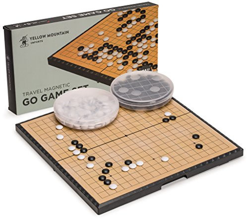 Yellow Mountain Imports Mittelgroßes Magnetisches 19x19 Go-Spielset-Brett (28 Zentimeter) mit Einzelnen Konvexen Steinen - Klapp-, tragbares & Reisegrößen-Set