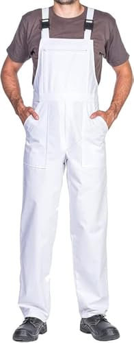 Work Bib and Brace Overalls, Overalls Men, Bib and Brace Dungarees Mens, Made in EU, Mazalat Protective Coverall, S -3XL Size - Made in EU - Work Trousers for Man, Lots of Colors, White, XL