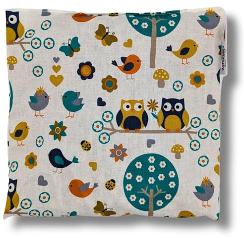 Franzis Nähstube 20x20cm Cojín grano de uva búho blanco en 100% algodón I Almohada de pepitas de uva 20x20 para microondas I Almohadilla térmica, Almohada de semillas de uva, Almohada cervical