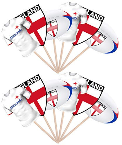 AK Giftshop Rugby Party Food Cake Cupcakes Picks Sticks Decorations Toppers Stand Up Food Flags England (pack of 12)