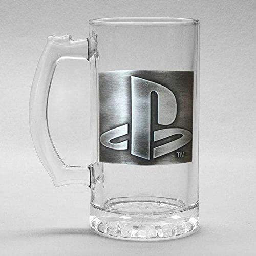 Lobcede.be PlayStation Gaming 500ml Glass Drinks Stein with Metal Logo Badge Design