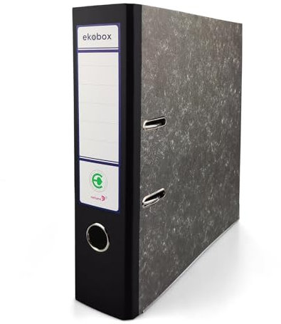 Netuno 1 Stück Aktenordner mit 2 Ringen Ordner Ekobox marmoriert schwarz folder organiser 75mm A4 breit aus Pappe Karton für Büro Regal Mappen office Schreibtisch