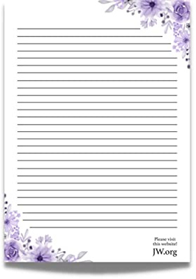 JW Letter Writing A4 Pad Stationery Paper Lined Gift Notepad Writing Sheets (Purple Flowers)
