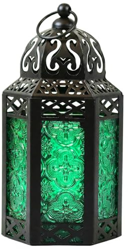 Dekorative marokkanische Laterne aus schwarzem Metall mit Kerzenhalter – Innen-/Außenbereich, Heimdekoration, Terrasse, Hochzeiten, Weihnachten, klein, Kobalt