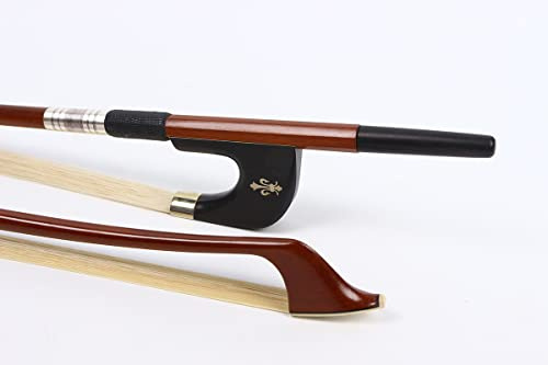 Yinfente Arco vertical de doble contrabajo 3/4 de madera de Brasil natural, liso, buen equilibrio, arco de bajo de cuerda alemana para principiantes y profesionales (incrustaciones de flores)