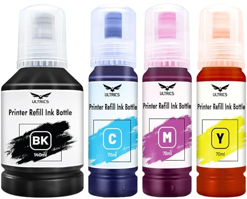 Multipack Printer Refill Ink, Universal Bulk Refillable Printer Ink Kit for Refilling Ink Cartridges and CISS Systems Compatible with Epson Canon Brother Dell HP - 4 Pack, BK 140ml, C M Y 70ml Each