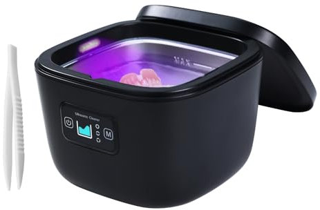 Limpiador ultrasónico de 45 kHz, limpiador ultrasónico de retención con luz U-V y 3 modos de limpieza, máquina ultrasónica para dentadura, protector bucal, anillo, pendiente, diamante, etc.